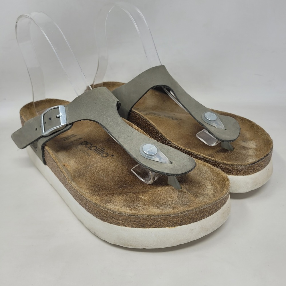 Papillio Birkenstock Gizeh Sandals EU39 US8 Grey Nubuck Platform Thong Comfort